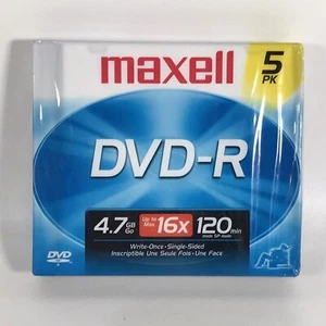 MAXELL DVD-R 4.7 GB 16X 120 Min - 5 Pack Write-once ~ Single Sided