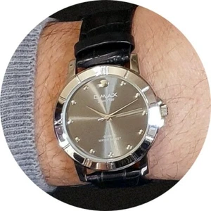 Clásico Delgado OMAX Plateado/Gris Cuero Negro, Movt Seiko, Vestido Reloj SC8099 - Imagen 1 de 7