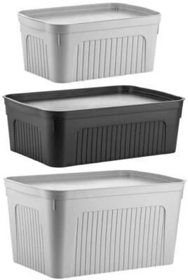 Small Large Plastic Storage Box with Lid Kitchen Home Office Basket Container - Image 1 of 4