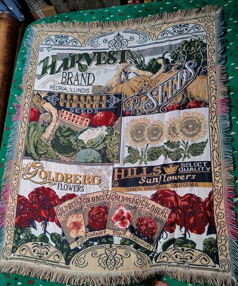 Manta afgana vintage años 90 marca cosecha semillas girasoles flores silvestres Foto 1 de 3