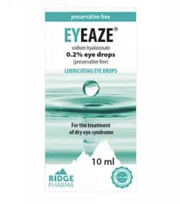 2x Eyeaze Lubricating Dry Eye Drops 0.2% Sodium Hyaluronate 10ml