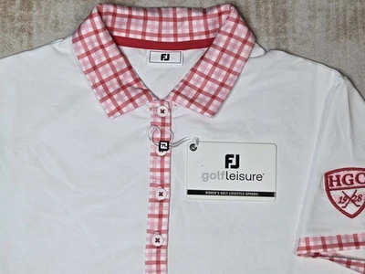 Camisa polo de golf FootJoy GolfLeisure para mujer mediana blanca guinga manga corta $65 Foto 1 de 4
