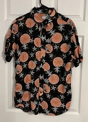 Eighth Avenue Men’s Large Short Sleeve Hawaiian Button up Shirt Black & Orange - Imagem 1 de 4