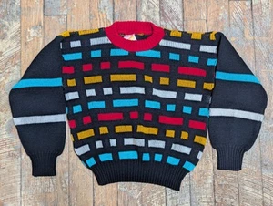 Vtg 80s Boys Tuff Gear Sweater Sz 6 Youth Kids Retro Colorblock Striped Abstract - Picture 1 of 10