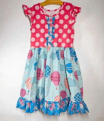 Vestido Eleanor Rose Globo Aire Caliente Niñas Talla 8/10 Volantes Botón Detalle Giro Foto 1 de 4