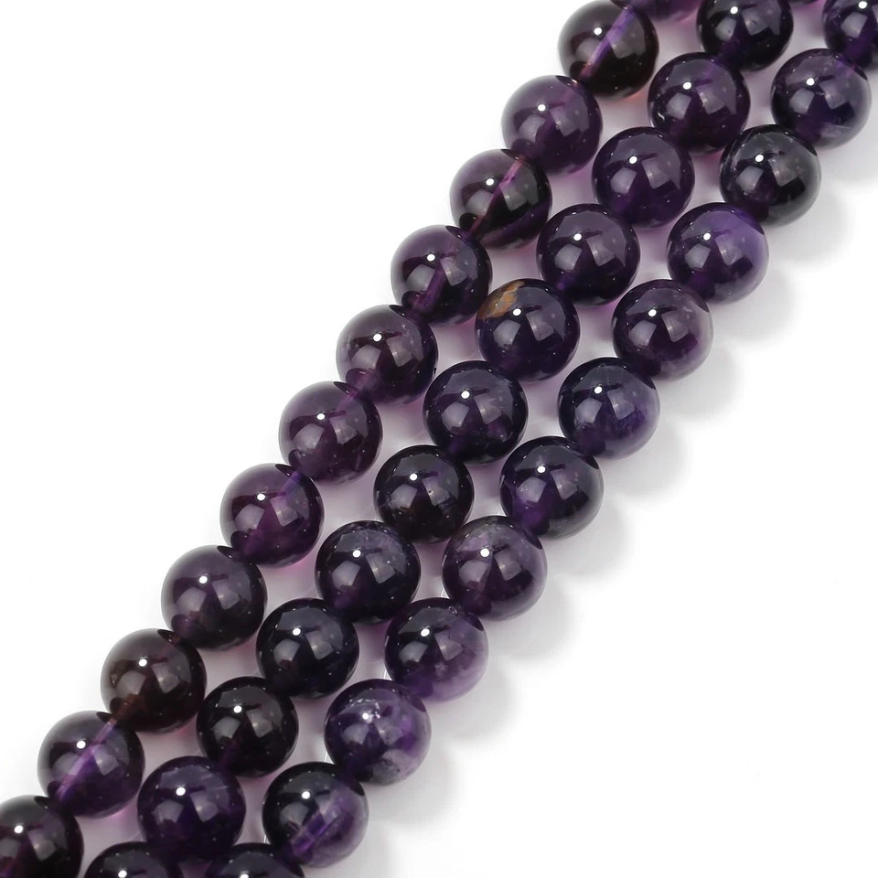 Natural Amethyst Smooth Round Beads Size 4mm 6mm 8mm 10mm 12mm 15.5" Strand - Image 1 of 4