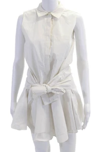 10 Crosby Derek Lam Womens Cotton Collar Sleeveless Button Up Tier Dress White S - Picture 1 of 4