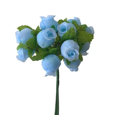 Rosas de flores de seda artificial azul claro - 12 mini ramos de 12 brotes de rosas, 14... Foto 1 de 4