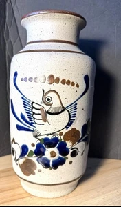 Vintage Tonala Vase Vogel Blume mexikanische Volkskunst signiert Keramik handbemalt 10" - Bild 1 von 11