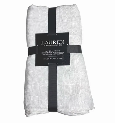 Ralph Lauren White Cloth Napkins Holland White (6) 20" X 20" 100% Polyester NEW - Image 1 of 4