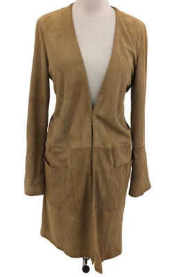 Mango Womens Coat Size EUR M UK12 Brown Genuine Leather Lightweight Long Used - Image 1 of 4