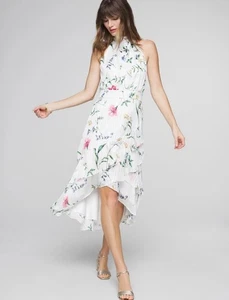 NEW WHITE HOUSE BLACK MARKET WHBM RUFFLE HALTER MIDI DRESS SZ 6 - Picture 1 of 7