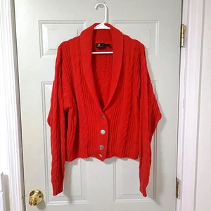 Liz Sport Womens Red Cable Knit Cardigan Sweater Size S - Picture 1 of 9