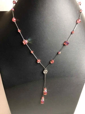 6394 Dabby Reid Heidi Necklace Prism Swarovski Crystals Dbl Dangle PINK - Image 1 of 3
