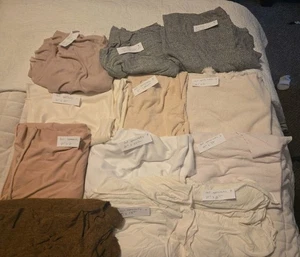 Lot Of 12 Knit Fabric Pieces White Beige Brown Tan Gray - Picture 1 of 7