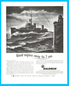 Baldwin Locomotive Works Philadelphia Navy ships minesweeper print ad 1943 WWII - Picture 1 of 5