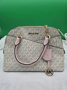 Michael Kors Med Saffiano Leather Dome Satchel Vanilla/Pink Crossbody - Bild 1 von 6