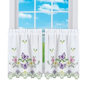 Collections Etc Butterfly Curtains 36"L Tiers - Picture 1 of 8