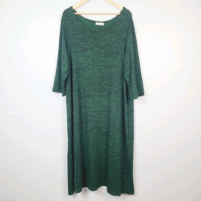 Vestido midi tejido elástico Bryn Walker verde negro manga 3/4 XL ropa de trabajo informal Foto 1 de 4