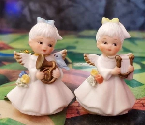 Napcoware Miniature Flower Of The Month Angel Bone China Figurines Lot Of 2 2" - Picture 1 of 5