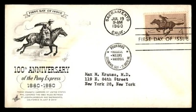 Mayfairstamps US FDC 1960 Pony Express 100th Anniversary First Day Cover aau_800 - Image 1 of 2