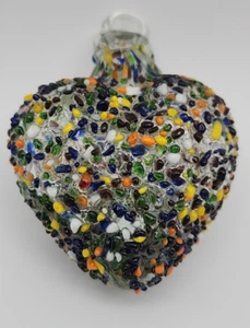 Hand Blown Textured Multicolored Confetti Glass Ornament 3.25 x 2.5 Inches - Picture 1 of 7