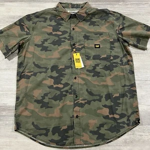 Caterpillar Shirt Mens XLarge Green Camouflage Short Sleeve Button Up XL Outdoor - Picture 1 of 10
