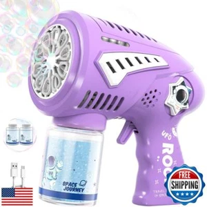 Rechargeable Bubble Gun - Bubbles Machine for Kids with LED Light and 10 Big - Picture 1 of 5