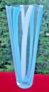 Murano ala Bianconi A' Spicchi vertikale leuchtende blaue Band Glas Vase 14"h - Bild 1 von 6