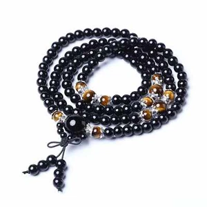 Brazalete de regalo de piedra ojo de tigre de obsidiana borla 108 cuentas mala - Imagen 1 de 8