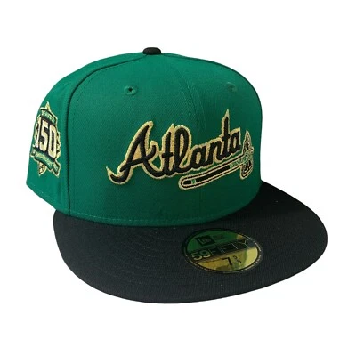 Atlanta Braves New Era 59FIFTY 150th Anniversary Green Two Tone Cap Size 7 5/8 - Image 1 of 4