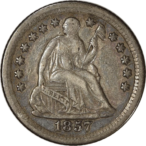 1857-O Liberty Seated Half Dime 1/2 10c, Circulated, Very Fine + Cover