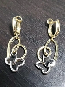 14 Karat Yellow An White Gold Dangle Earrings - Picture 1 of 12