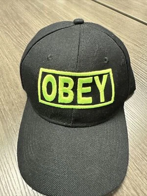 Chapéu Snapback Logotipo Caixa OBEY Preto Neon Verde Lã Bordado Patch - Imagem 1 de 4