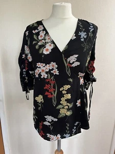 Topshop Maternity Black Floral Wrap Top Uk 10 Rouched/ruffle Sleeve New - Picture 1 of 5