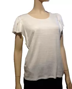 Max Studio White Textured Shirt Short Ruffle Sleeve NWT NEW $88 Retail SMALL S - Picture 1 of 11