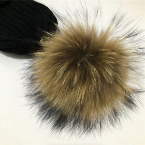 21 Colors-15cm/6" Large Real Raccoon Fur Pompom Ball W Snap Button Hat Cap DIY