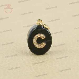 Ónix Negro Sólido 14k Oro Amarillo C Inicial Dije Colgante Pavé Diamante Joyería - Imagen 1 de 8