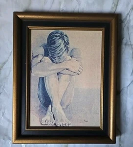 Pintura sobre lienzo Ryer, desnudo sentado, Lambert Studios, marco de madera MCM 60-70s - Imagen 1 de 10