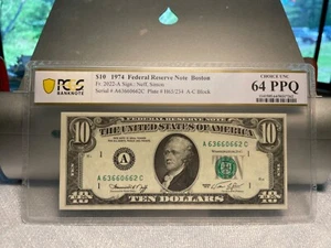 (#101453) 1974 $10 Boston. AC block. FR 2022 (2 of 2 sequential) PCGS 64 PPQ - Picture 1 of 2