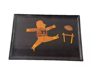 Vintage Couroc Black Lacquer Tray Wooden Inlay Football Player Field Goal 18"x12 - Picture 1 of 5