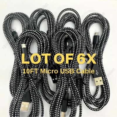 10Ft Micro USB Charging Cable Data Charger Cord for Android Samsung LG 6PACK Lot - Image 1 of 4
