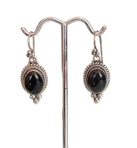 Hermosos Pendientes Colgantes Bali Plata de Ley con Ónix Negro Clásicos - Imagen 1 de 2