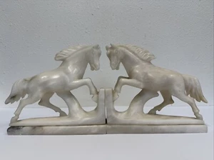 Vintage ITALIENISCHE Alabaster MARMOR Pferdekopf BUCHSTÜTZEN Art Deco handgeschnitzt cool - Bild 1 von 24