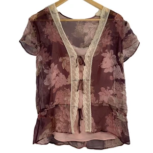Vintage Next Pink Cami Layered Pure Silk Mesh Blouse UK 14 NWT - Picture 1 of 8