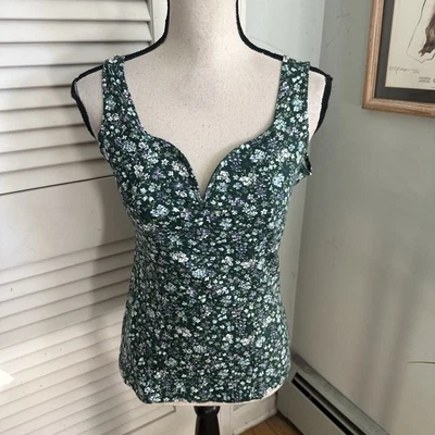 Camiseta sin mangas vintage Energie para mujer grande verde micro floral retro años 90 Cottagecore Foto 1 de 4