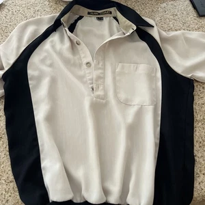 Camisa Polo Para Hombres M De Colección Hecha en EE. UU. Alan Stuart Negra Con Botones Bandas - Imagen 1 de 6