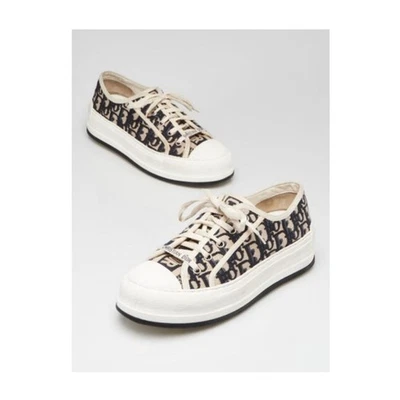 Christian Dior Blue Beige Canvas Low Top Walk'N'Dior Sneakers 39 sz - Image 1 of 4