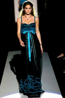 Maxi Vestido Largo Badgley Mischka Couture Vintage 2006 Pasarela Bordado 8 Foto 1 de 4