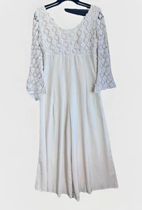 Vintage 70er Halo Sport Moden Häkelspitze beige Hippie Boho Jumpsuit Strampler - Bild 1 von 13